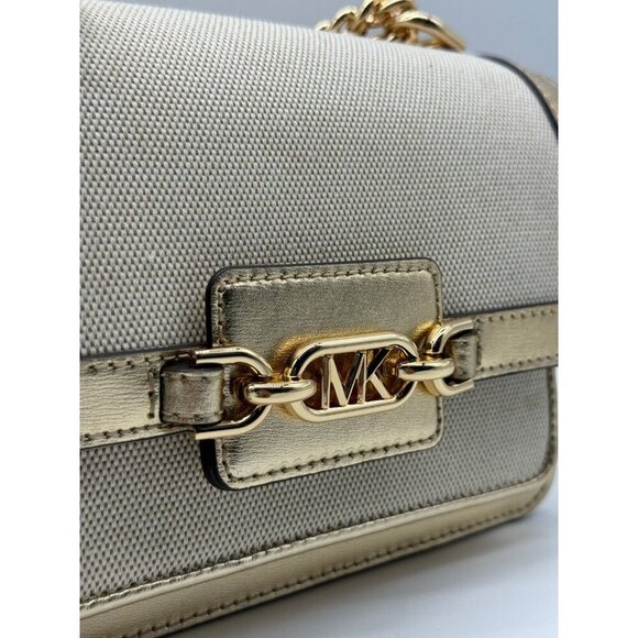 MICHAEL KORS Heather canvas leather large shoulder crossbody bag -GOLD/ NATURAL - Picture 5 of 15